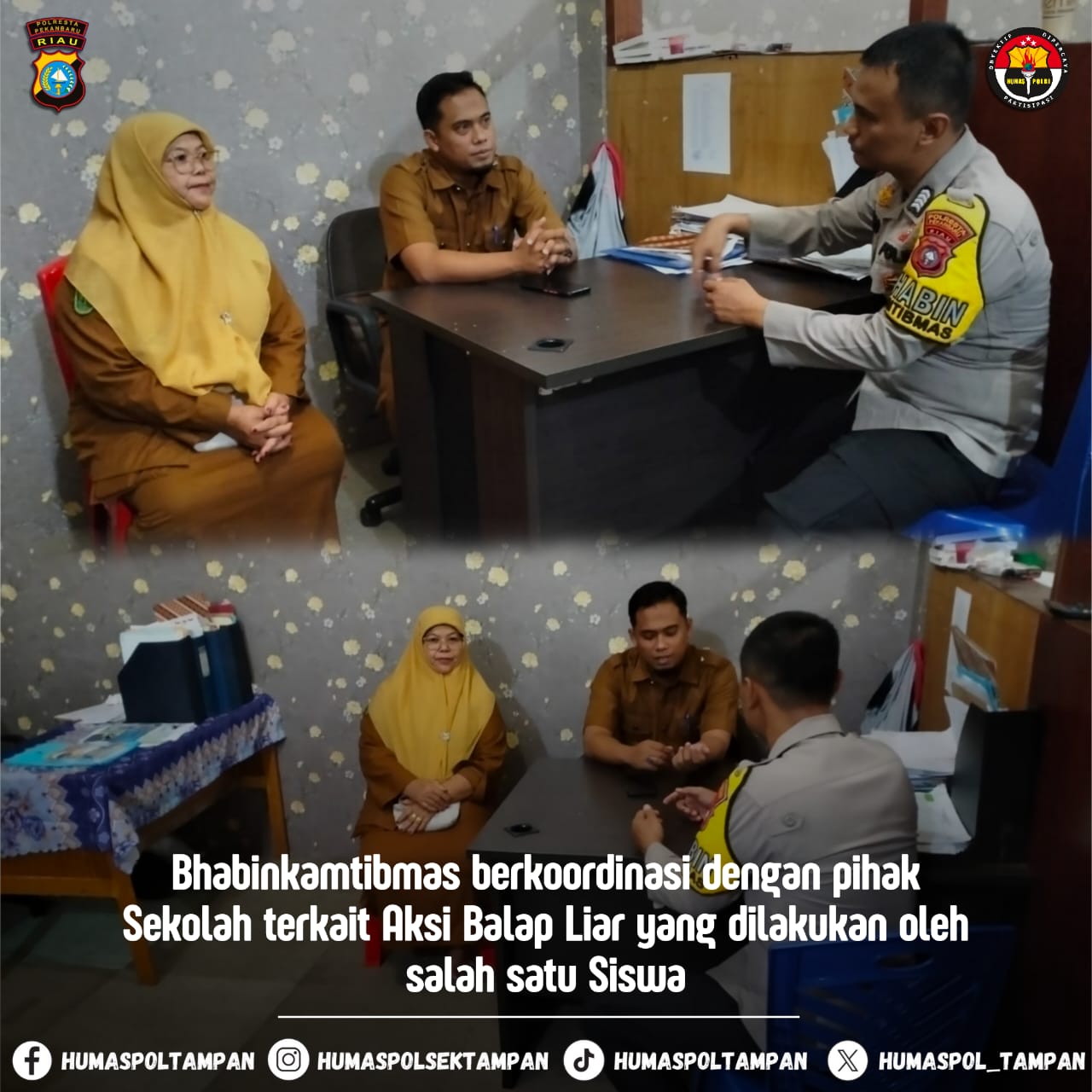 Bhabinkamtibmas Polsek Tampan Berkoordinasi dengan Pihak Sekolah Terkait Aksi Balap Liar 