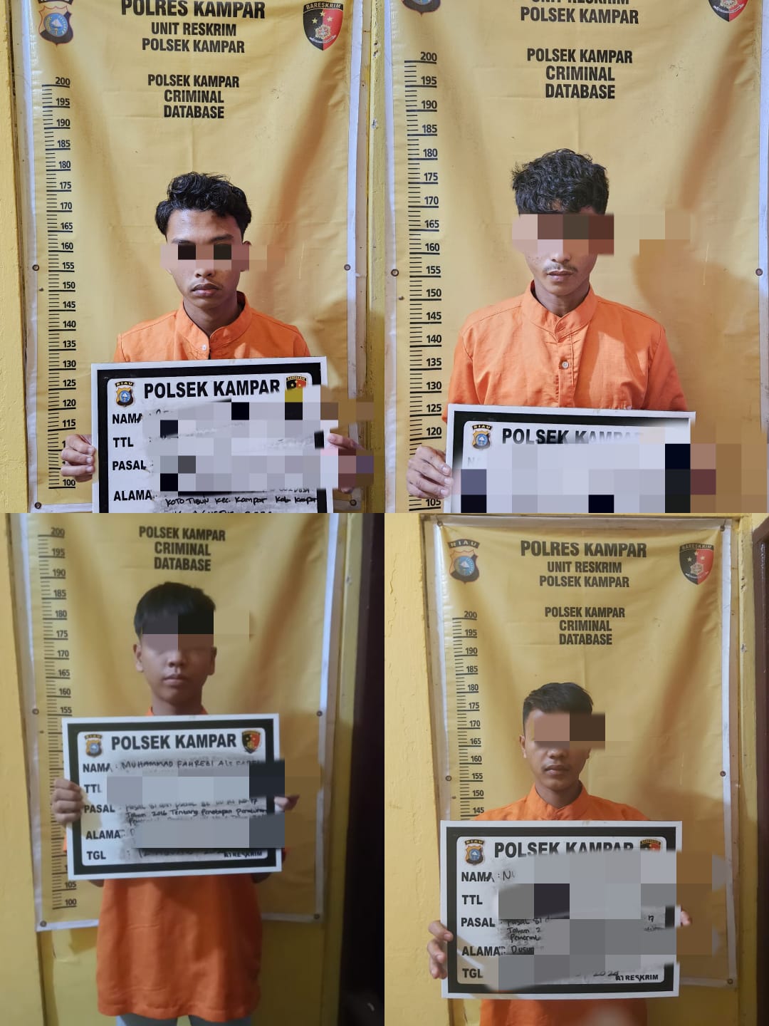 Polsek Kampar Tangkap 4 Pemuda, Cabuli ABG 14 Tahun