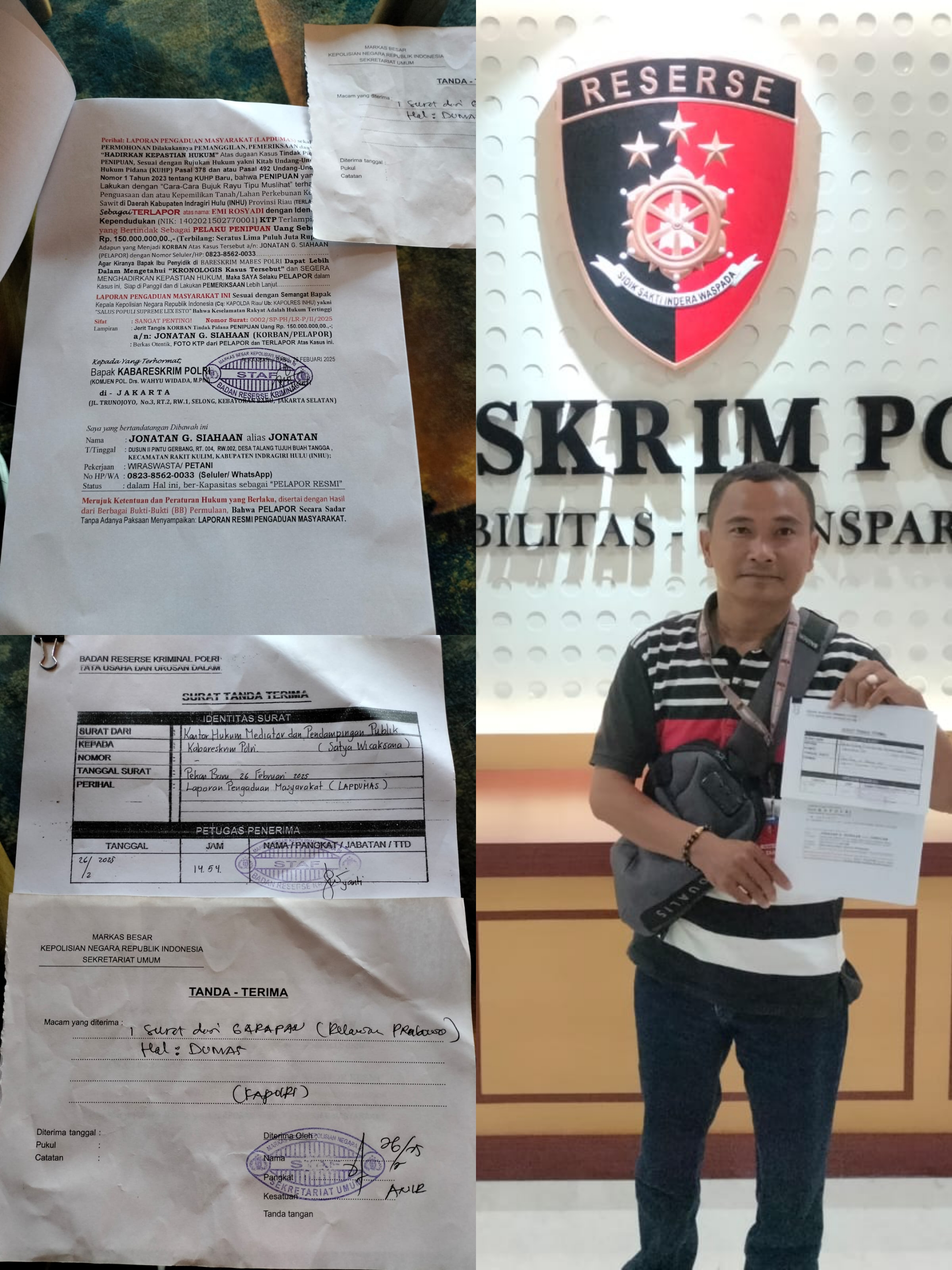 Ketua Kelompok Tani Sekaligus Bos Kebun Kelapa Sawit di INHU Resmi di Laporkan ke Mabes Polri