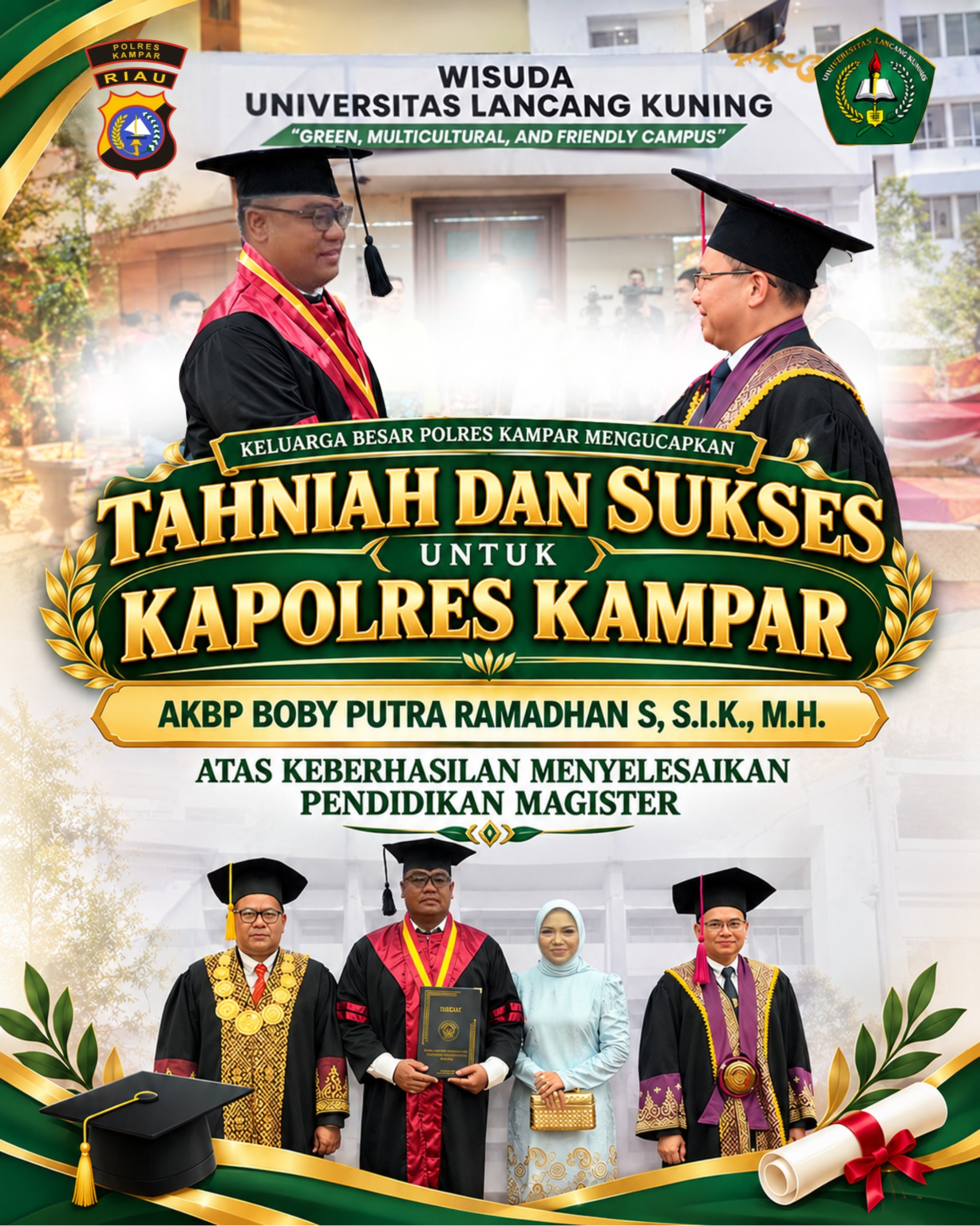Di Tengah Kesibukan Tugas, Kapolres Kampar Selesaikan Studi Magister di Universitas Lancang Kuning