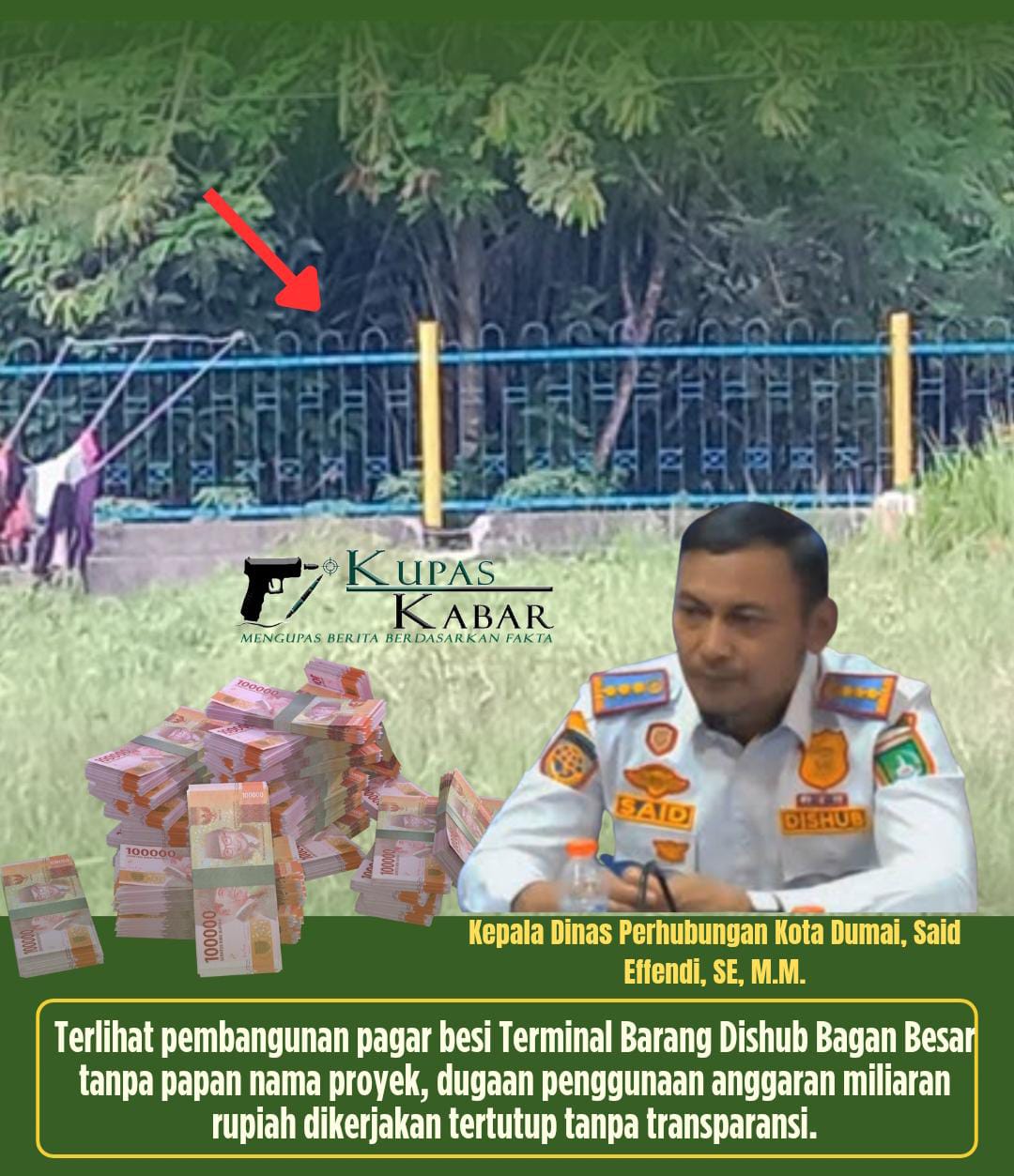 Diduga Proyek Siluman! Pembangunan Pagar Besi Terminal Barang Dishub Bagan Besar Tanpa Papan Nama