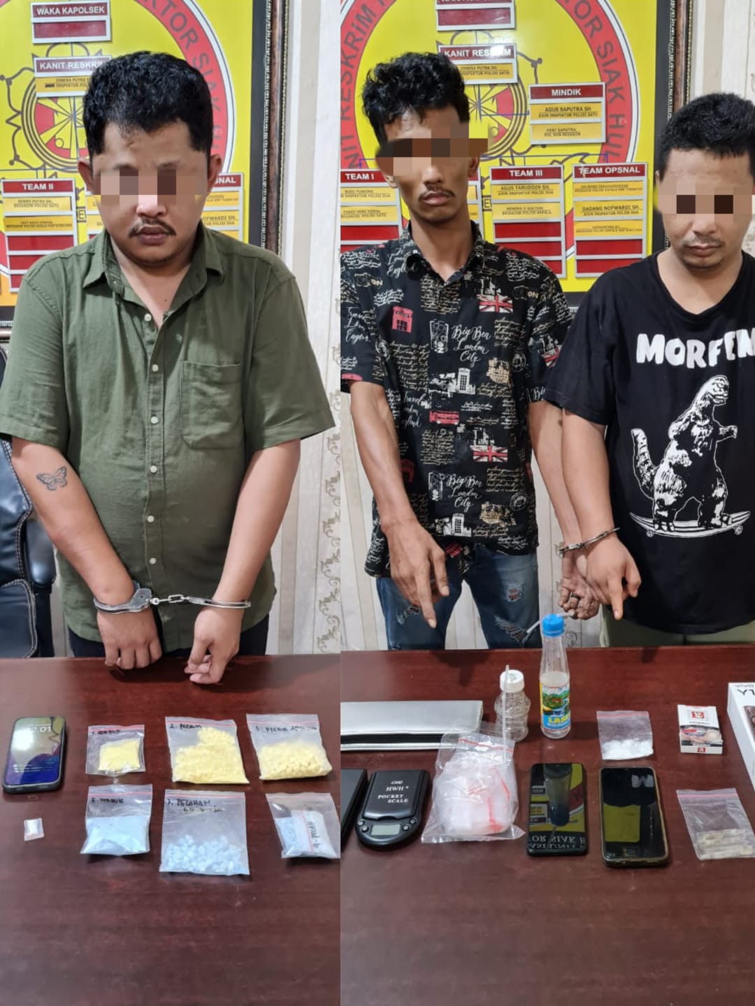 Mantap! Polsek Siak Hulu Tangkap Tiga Pelaku Narkoba Sabu-sabu 11,38 Gram dan Pil Ekstasi 