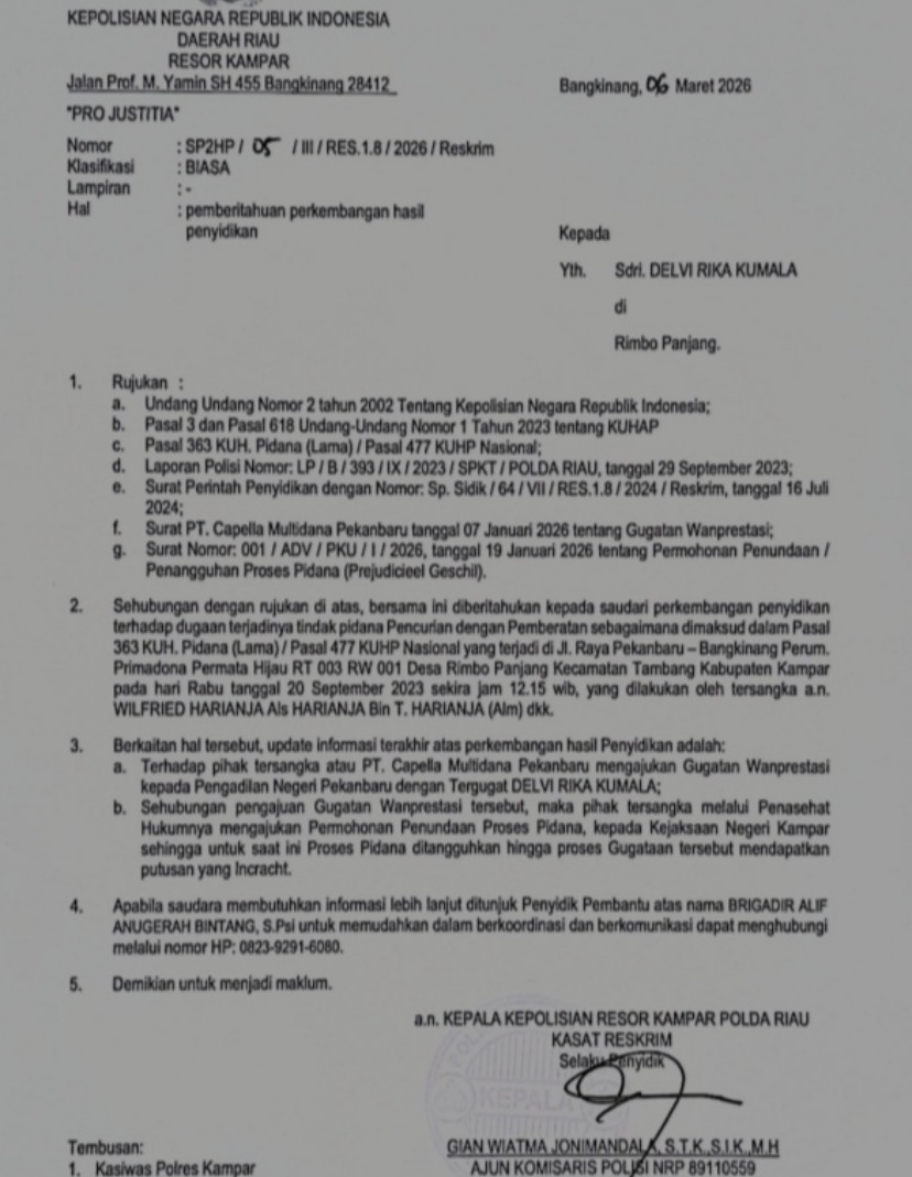 Ajukan Gugatan ke PN Pekanbaru, Perkara Curat Menjerat 4 Orang Debkolebtor Ditangguhkan Dipolres Kam