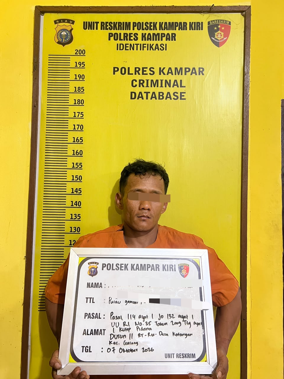 Polsek Kampar Kiri Tangkap Warga Desa Subarak Terkait Peredaran Narkoba