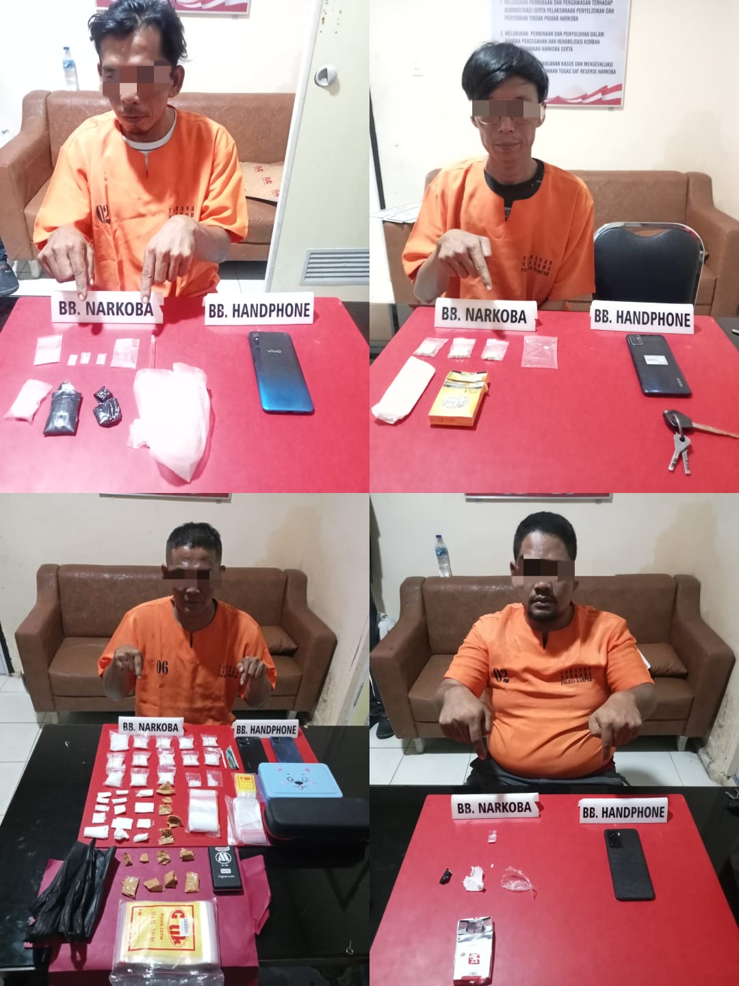 Empat Pelaku Narkoba Sabu dan Pil Ekstasi di Kampar Diringkus Sat Narkoba Polres Kampar