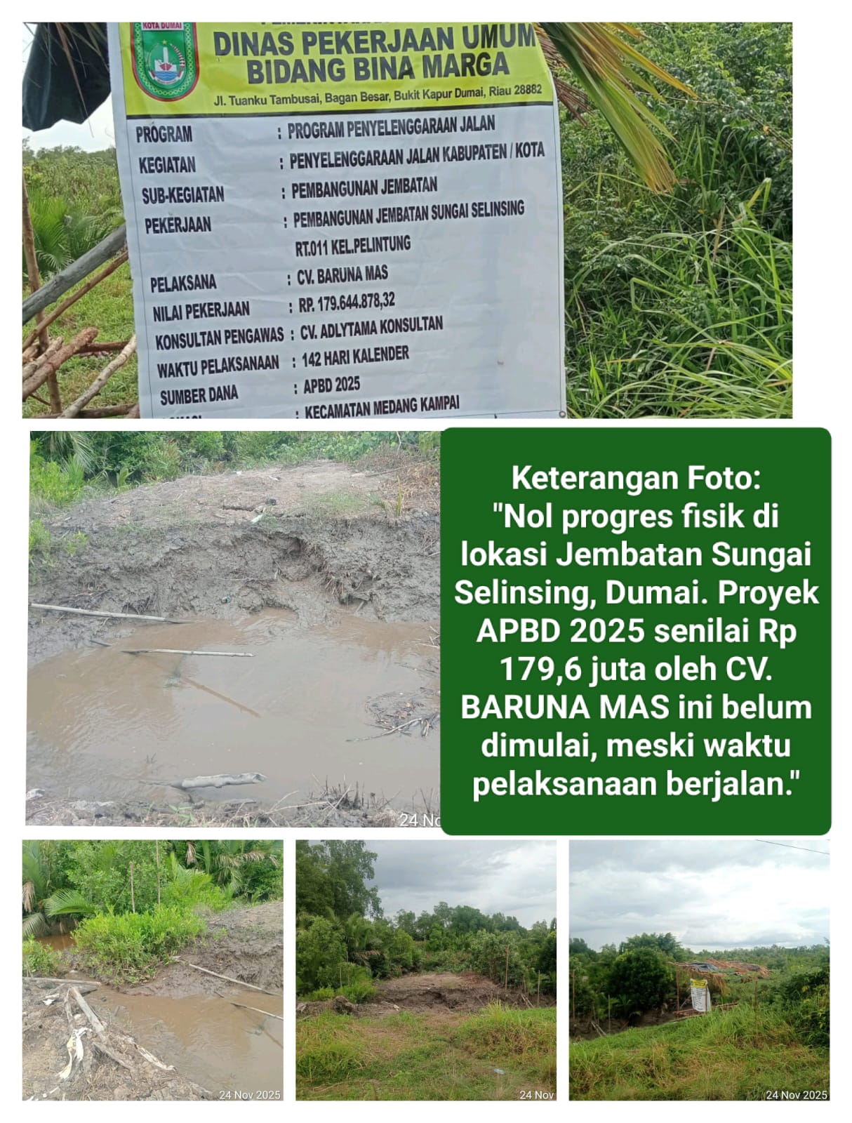 Proyek Jembatan Sungai Selinsing APBD 2025 Senilai Rp 179 Juta Mangkrak: Nol Progres Fisik