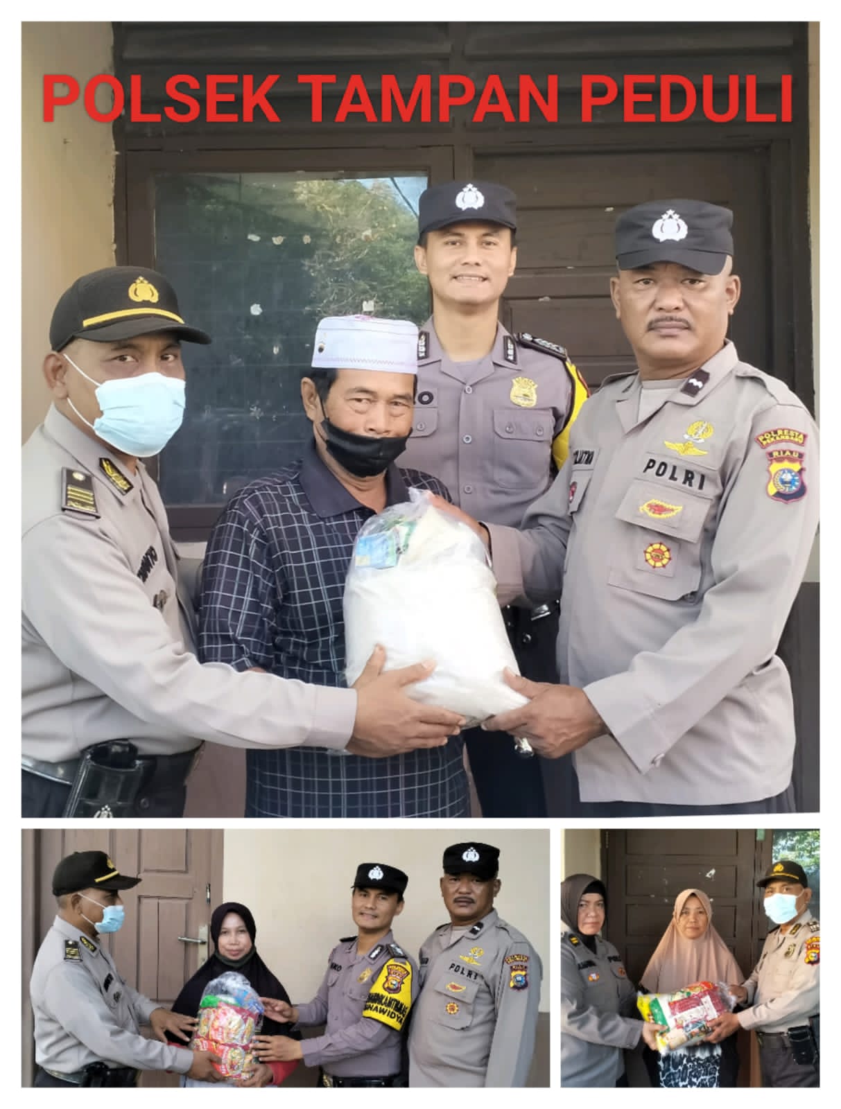 Kapolsek Tampan menyerahankan Bansos Kapolda Riau dalam Rangka Bakti Sosial Kemanusiaan Untuk Negeri