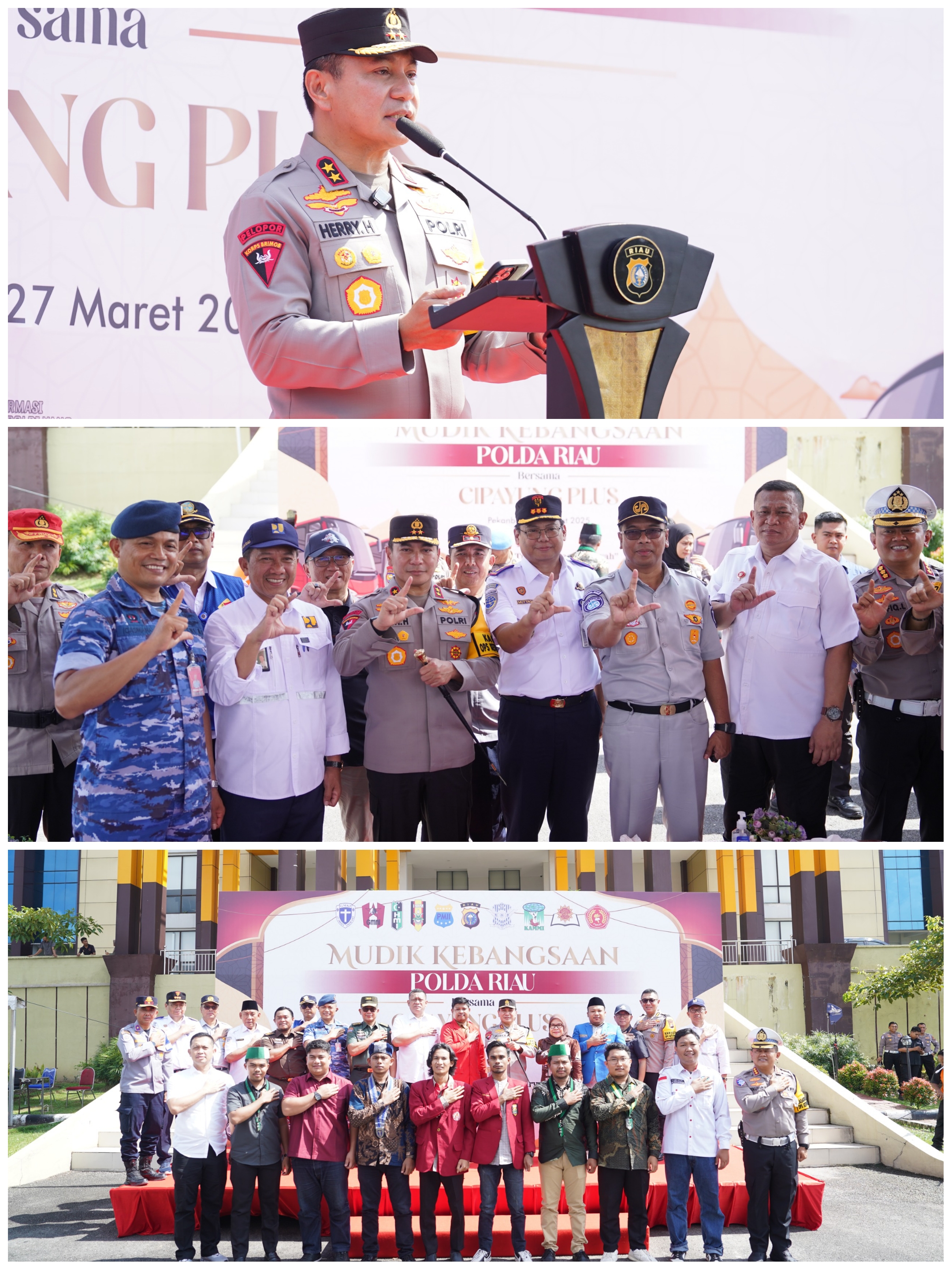 Dirlantas Polda Riau Dampingi Kapolda Riau lepaskan Peserta Mudik Gratis Kebangsaan Polda Riau