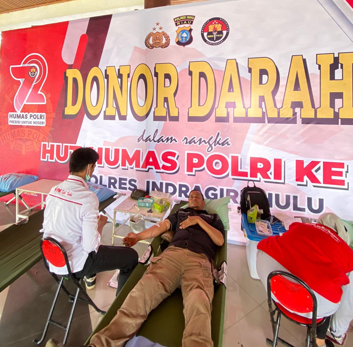 Memeriahkan HUT Humas Polri ke-72 Polres Inhu berhasil kumpulkan puluhan darah