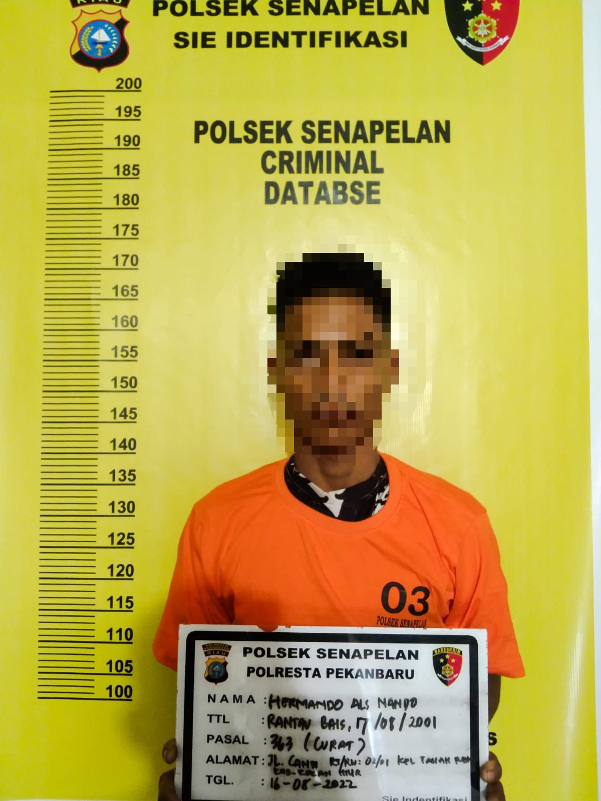 Pelaku Pencurian dengan Pemberatan (curat) berhasil ditangkap oleh Tim Opsnal Jembalang Polsek Senap