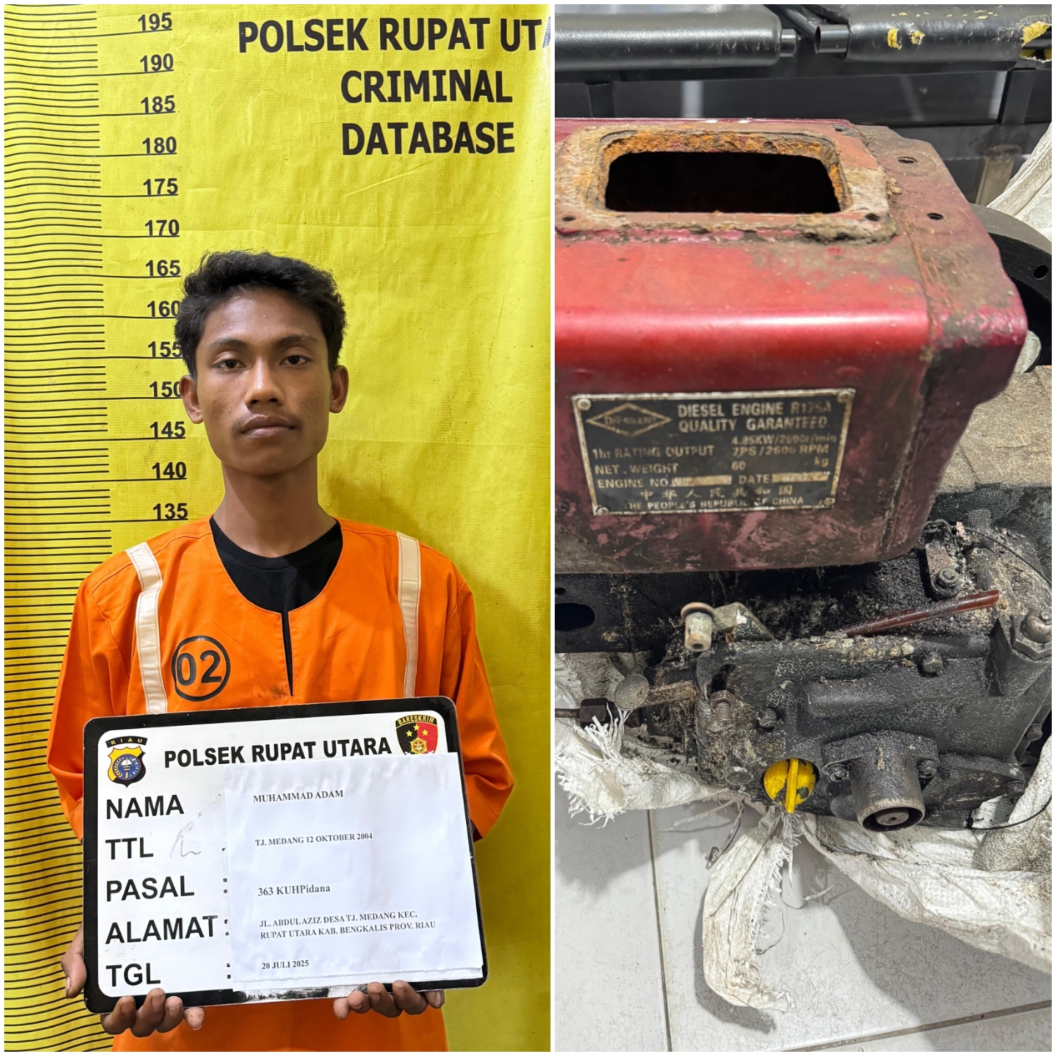 Kepolisian Polsek Rupat Utara Polres Bengkalis Berhasil Ungkap Kasus Pencurian Mesin Diesel