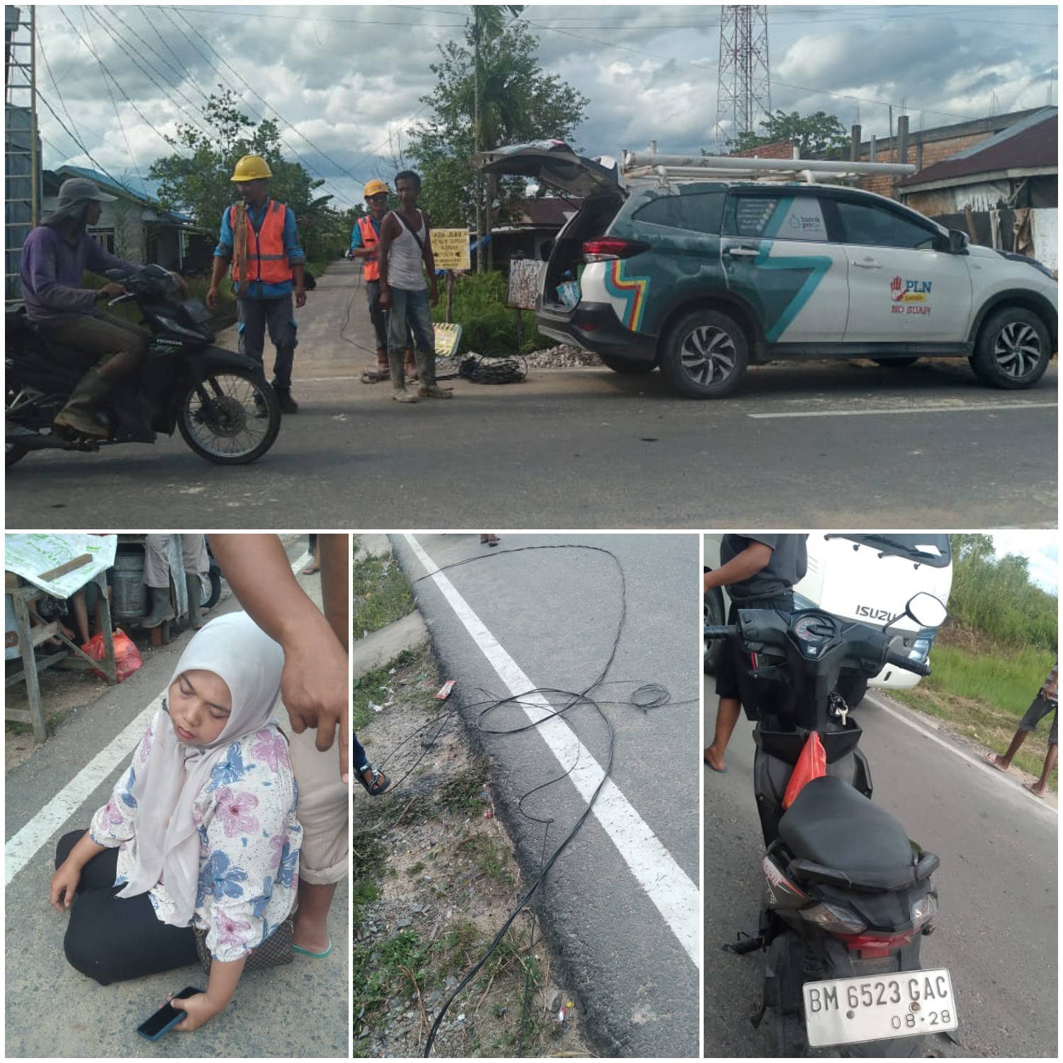 Pengendara Motor Terjatuh Akibat Kabel Listrik Menjuntai di Parit 16