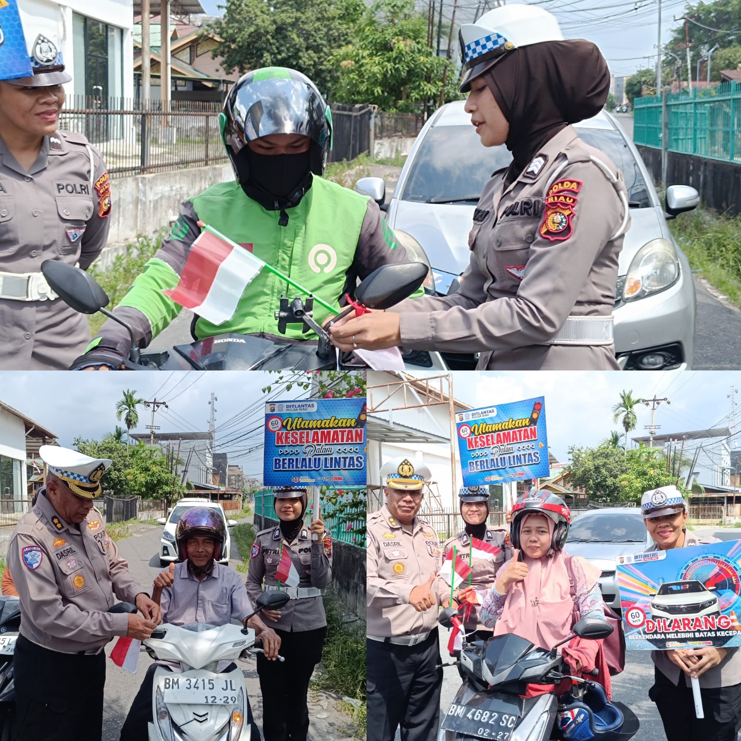 Semangat Kemerdekaan,Ditlantas Polda Riau dan Satlantas Bagikan Bendera Merah Putih ke Pengendara 