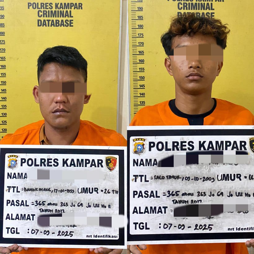 Polres Kampar di Bantu Security PT Asrat Jaya Tangkap Dua Pelaku Pencurian Kabel