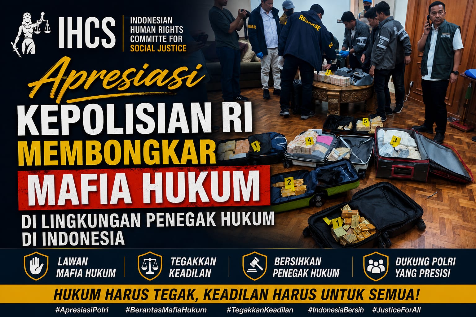 IHCS Jambi : Apresiasi Kepolisian Membongkar Praktek Mafia Hukum Dilingkungan Penegak Hukum di Indon
