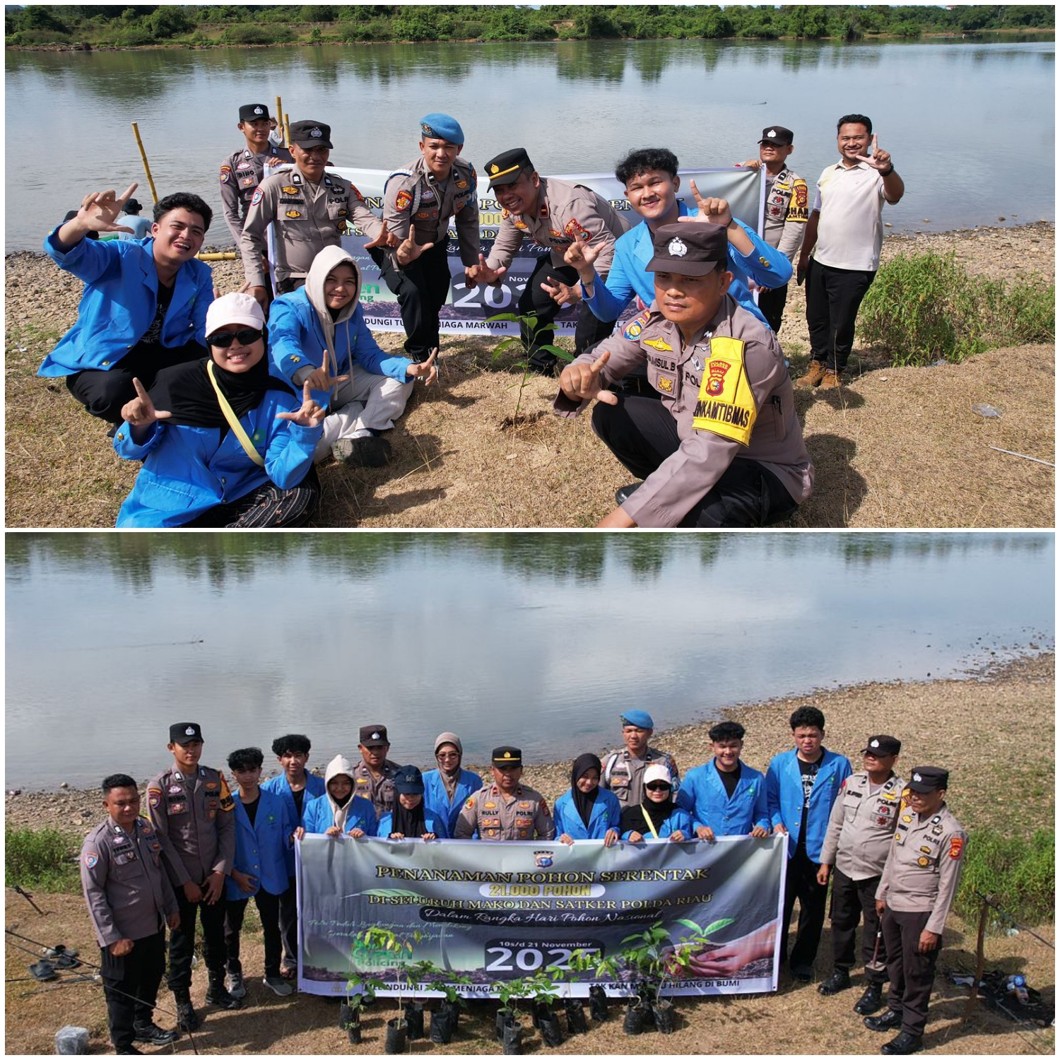 Peringati Hari Pohon Nasional, Kapolsek Bangkinang Barat Tanami Pulau Empat Balai