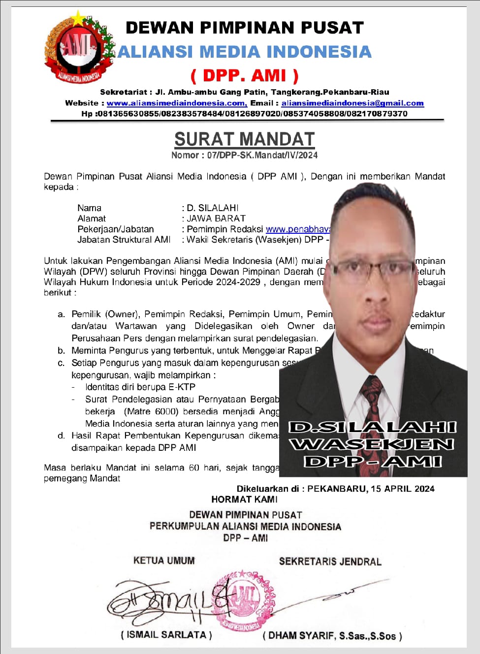DPP AMI Siap Mengembangkan Sayapnya di Seluruh Nusantara, Melalui Mandat yang Diberikan Kepada D.Sil