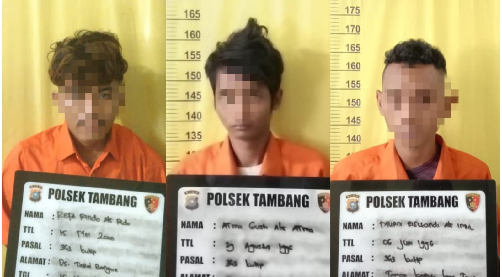 Terekam CCTV, 3 Pelaku Pencurian ini Diamankan Warga Lalu Diserahkan ke Polsek Tambang