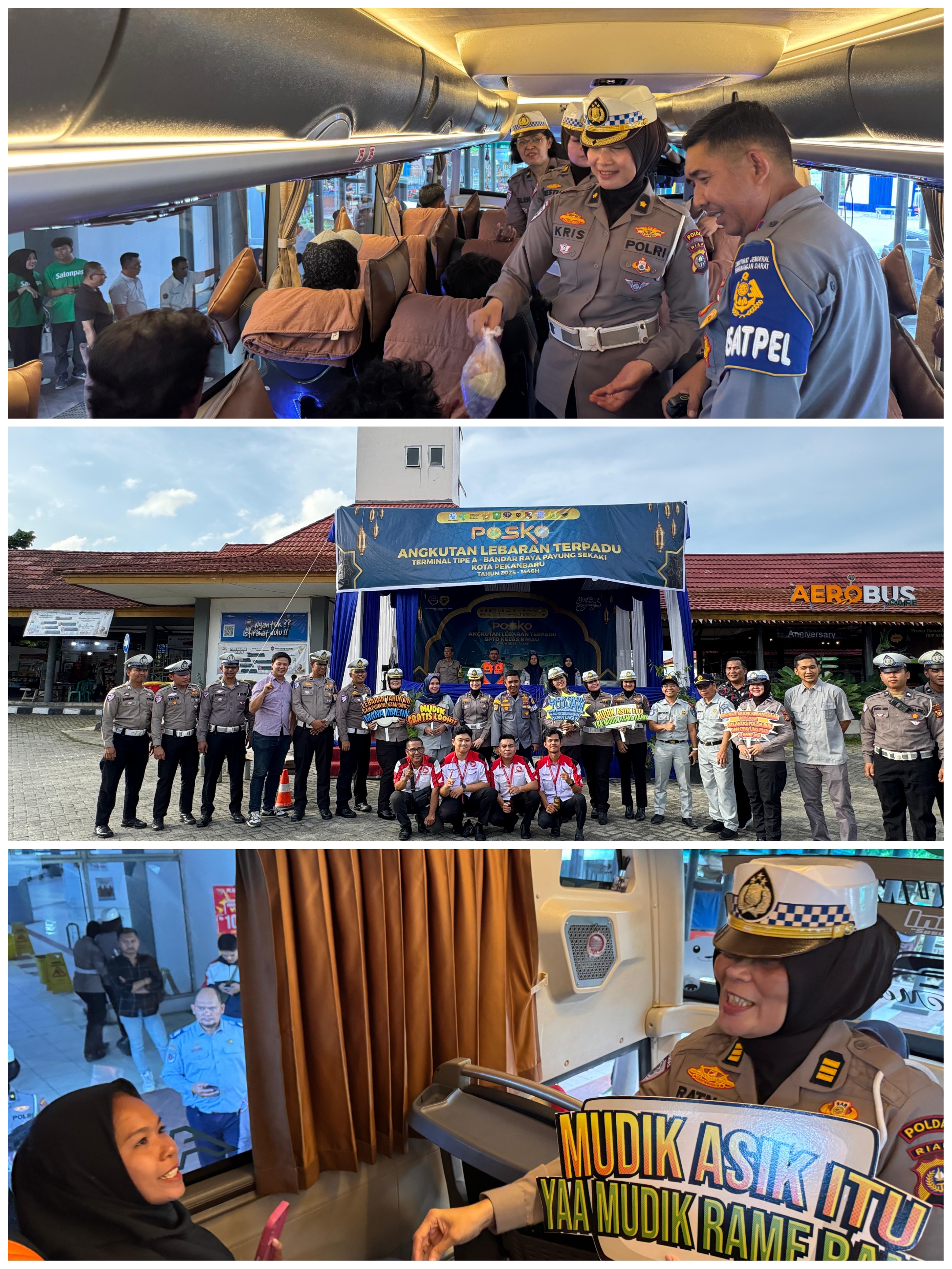 Ditlantas Polda Riau dan Tim Takjil Bagikan 200 Paket Berbuka untuk Pemudik dan Driver Bus