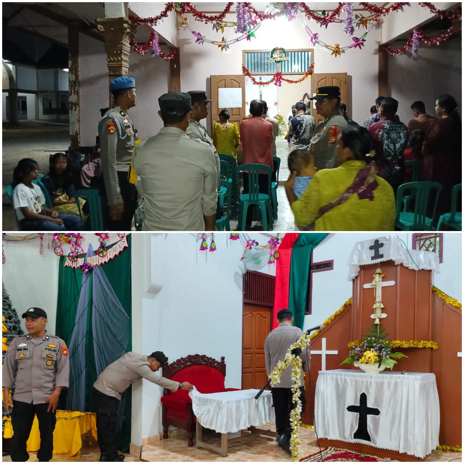 Malam Kudus Aman, Kapolsek Kampar Tinjau Pengamanan Gereja, Jalin Silaturahmi, Polri Siaga