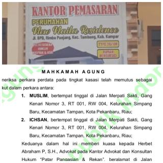 Putusan MA; Lahan Perumahan New Naila Residence Tidak Tumpang Tindih Dengan Lahan Muslim