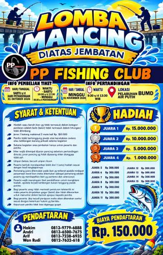 PP fishing club akan mengadakan kembali event mancing di atas jembatan BUMD (season 2)pada 1 Novembe
