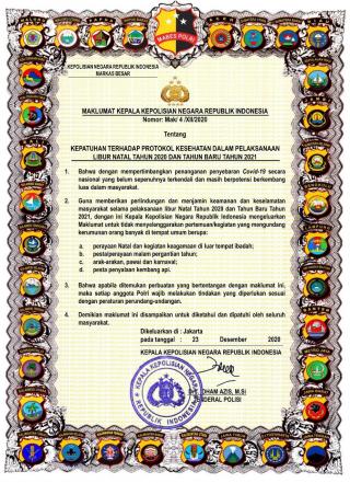 Kapolri Keluarkan Maklumat Saat Natal dan Tahun Baru