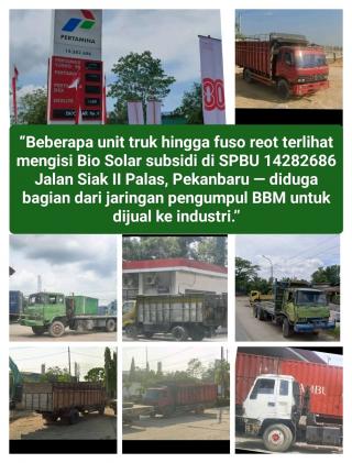 Truk truk dan fuso reot kembali terlihat di SPBU 14282686 Jalan Siak II Palas, Pekanbaru
