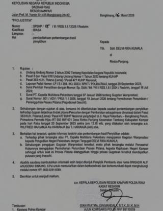 Ajukan Gugatan ke PN Pekanbaru, Perkara Curat Menjerat 4 Orang Debkolebtor Ditangguhkan Dipolres Kam