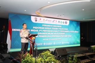 Polda Riau Tandatangani Pedoman Kerja Teknis dengan SKK Migas, Pertagas, dan Pertamina Patra Niaga