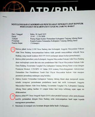 Rakor Pencegahan Sengketa dan Konflik Pertanahan di Kab. Tanjab Barat Belum Ada Kata Sepakat 