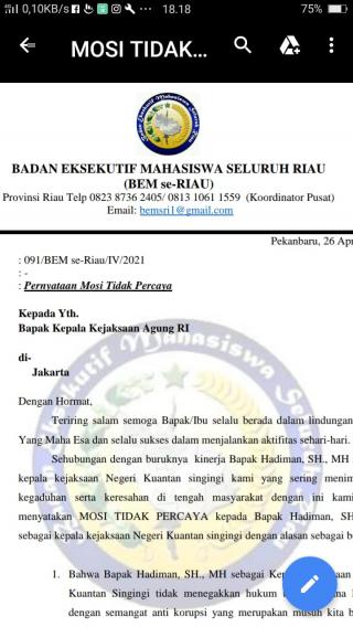 Dinilai Tidak Cakap Dalam Memimpin Kejari Kuansing, BEM Se Riau Minta Kejagung Copot Kajari Kuansing