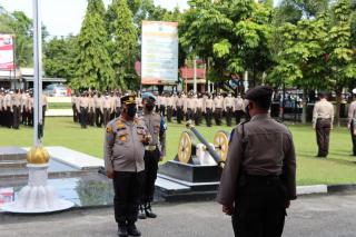 Polres Kampar Gelar Apel Pergeseran Pasukan Pengamanan TPS Pilkades Serentak di Kab. Kampar