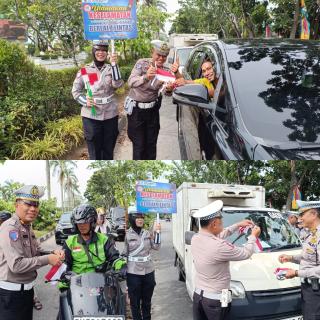 Polantas Menyapa, Subdit Kamsel Ditlantas Polda Riau Tebar Semangat Merah Putih kepada Pengendara