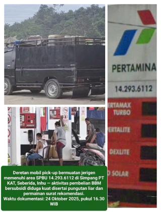 Jerigen Kuasai SPBU 14.293.6112 Dugaan Pungli dan Permainan Surat Rekomendasi di Simpang PT KAT Inhu