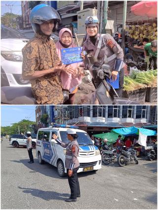 Tim Penling Ditlantas Polda Riau Edukasi Masyarakat dan Pedagang Pasar Pagi Tertib Berlalu Lintas