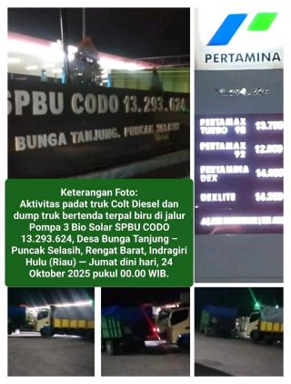 SPBU Codo 13.293.624 Rengat Diduga Markas Mafia Solar, Pelangsir Kembali Mengular Tengah Malam 