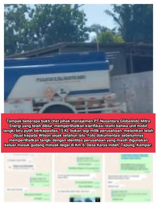 PT Nusantara Globalindo Mitra Energi Klarifikasi: Tangki Sudah Dijual ke Wilson